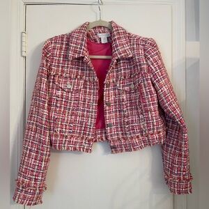 House of Harlow 1960 Pink and White Tweed Blazer